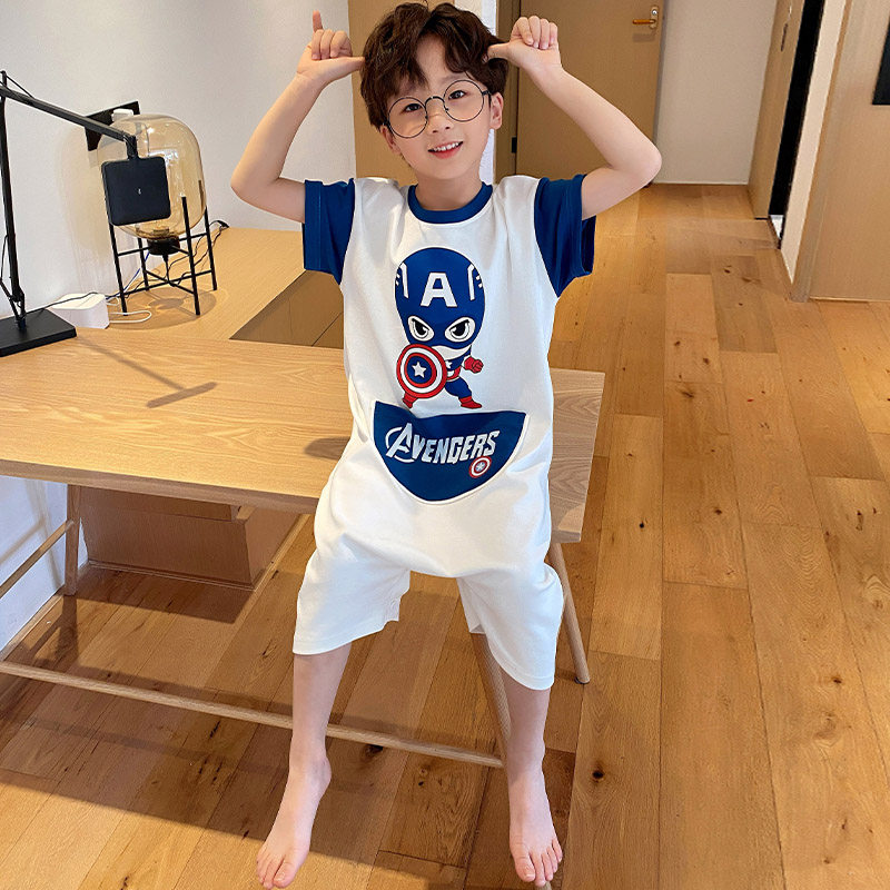 儿童连体睡衣男童春秋纯棉夏季薄款男孩奥特曼家居服连体衣