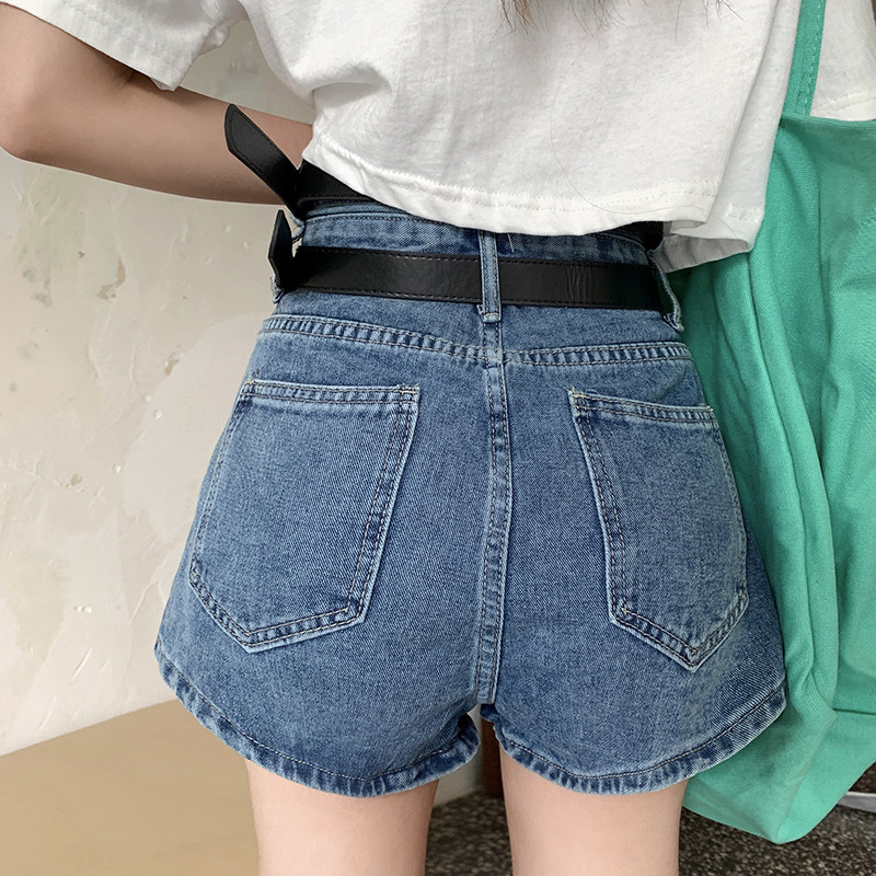 双腰头设计短裤女大码春夏新款mm高腰显瘦百搭牛仔裤