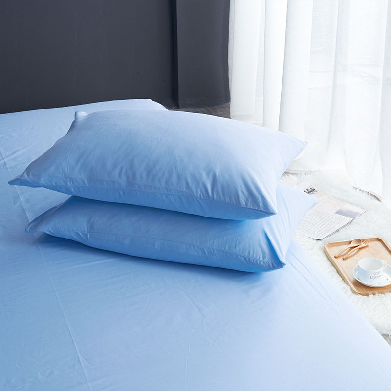 简约全棉纯色浅蓝素色四件套单色蓝色被套床单纯棉高支密床品套件