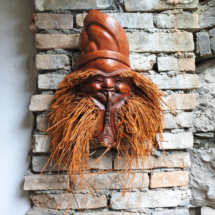 壁挂根雕抽烟老人创意中式人物头像装饰整料壁饰