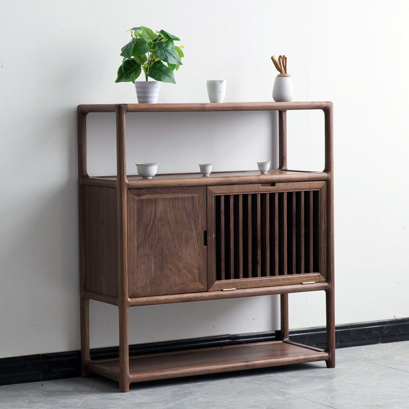 新中式水柜矮柜边柜胡桃木储物柜禅意茶水榆木餐边柜餐边柜