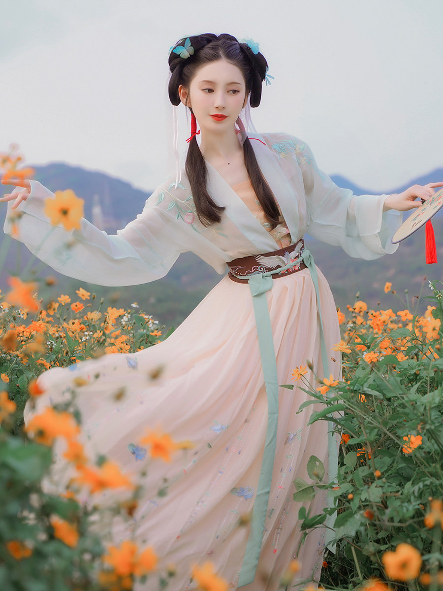 钟灵记秋盈对襟齐腰襦裙绣花汉服配吊带披帛大袖广袖衫日常春秋夏