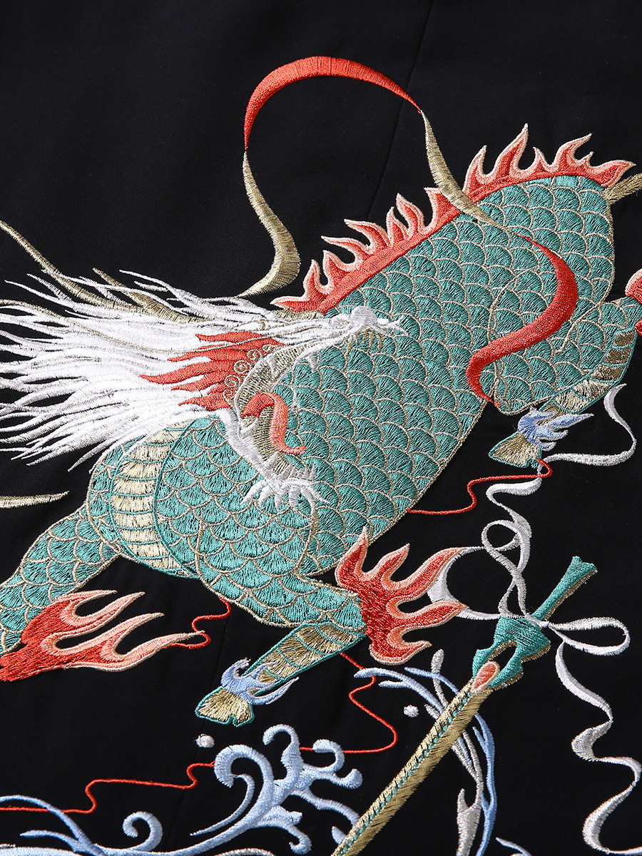 钟灵记蓬莱客圆领袍绣花汉服搭革带黑白色日常飞鱼服情侣装春秋冬