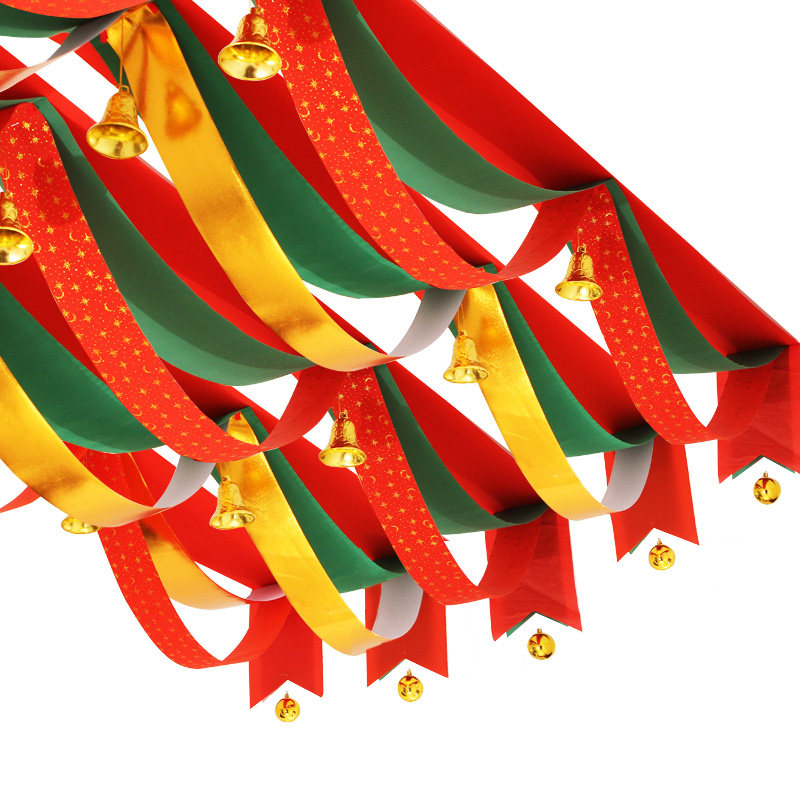 商场店铺圣诞节装饰用品波浪彩带场景布置挂件拉旗圣诞装饰品