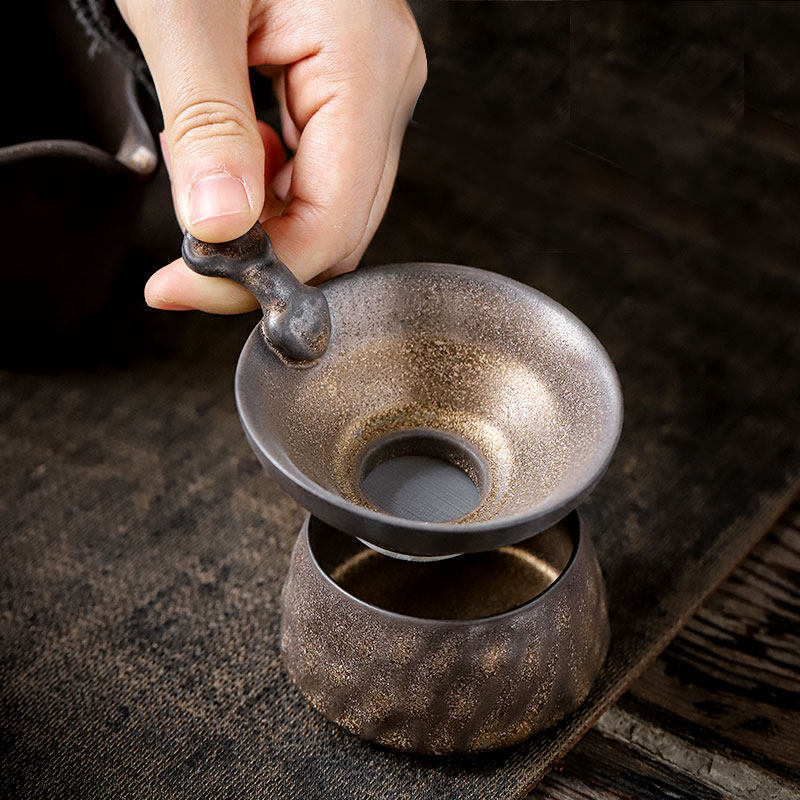 过滤尚岩复古陶瓷茶漏茶滤日式鎏金茶水创意茶滤