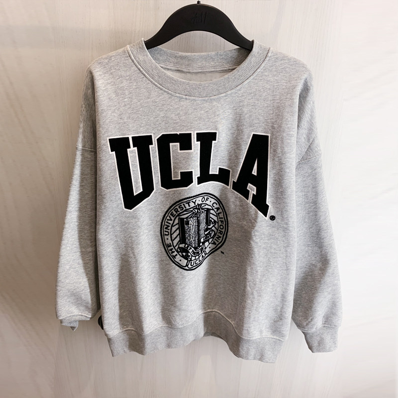 男装2021秋季新款ucla印花加绒青年圆领情侣卫衣