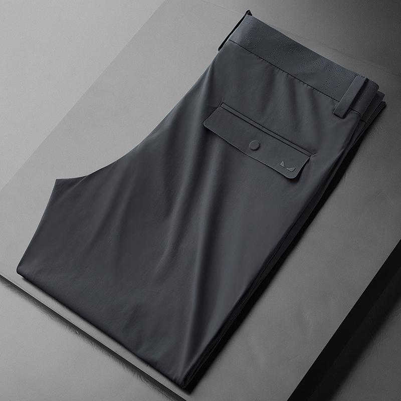 轻奢级夏季薄款冰丝滑激光穿孔商务休闲裤男修身直筒弹力小西裤男