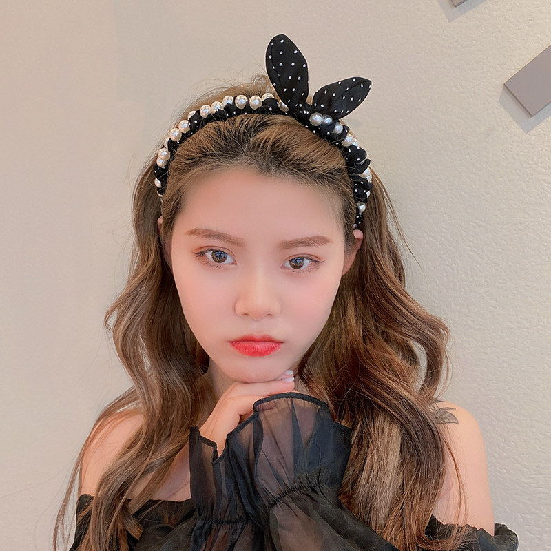 发箍女韩国甜美珍珠波点兔耳朵发卡可爱蝴蝶结百搭发饰