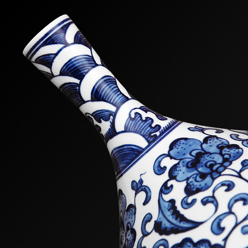 景德镇陶瓷重工手绘青花瓷八宝葫芦瓶中中式收藏摆件花瓶