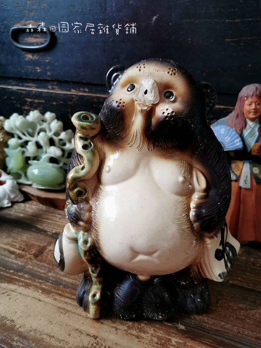 日本回流信乐烧陶瓷超萌立体狸猫镂空家居装饰摆件摆件