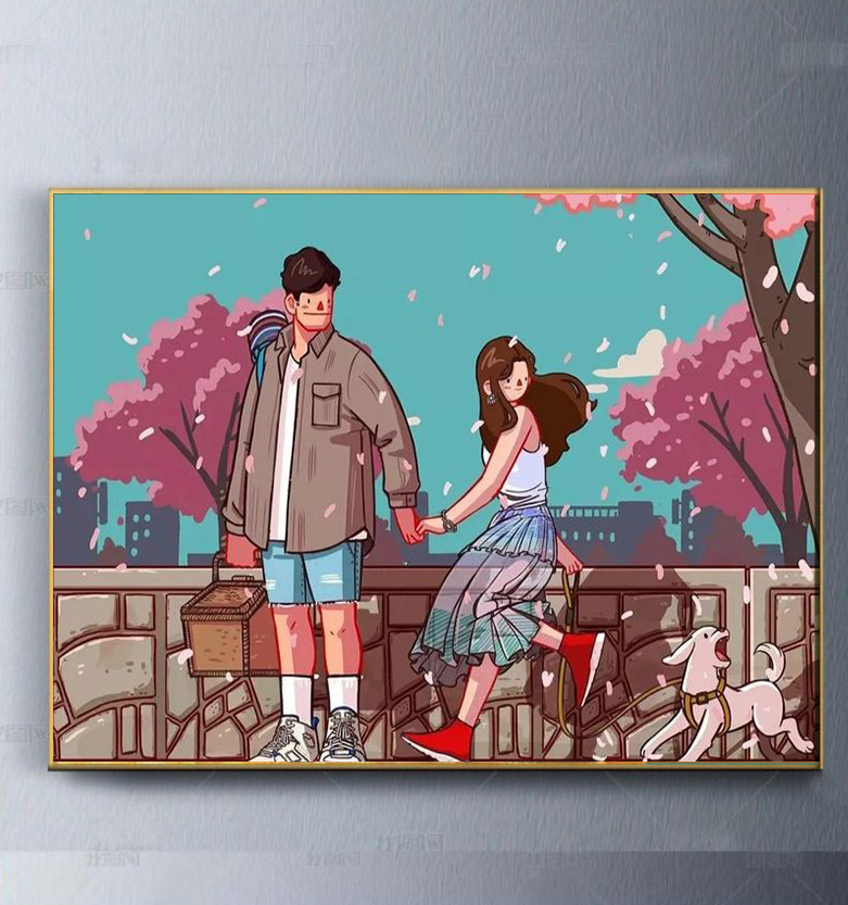 生活の爱缘色diy数字油画情侣现代手绘装饰画治愈清新风国潮动漫