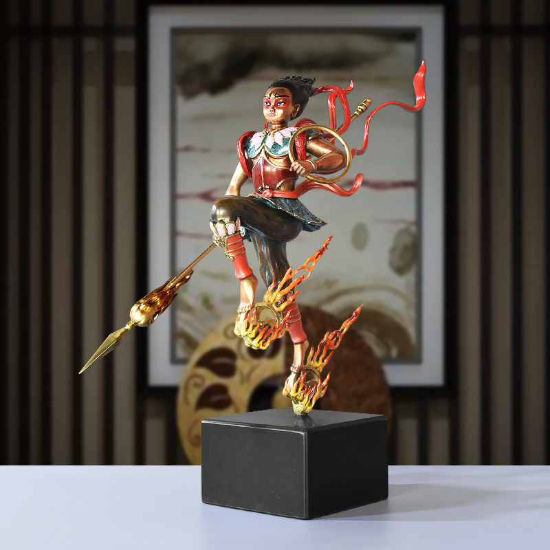 全铜哪吒魔童摆件神像创意现代客厅酒柜电视柜摆件