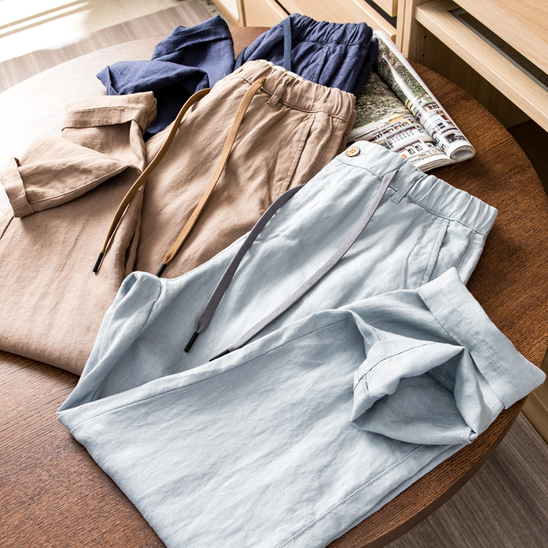 太舒服！自留！法产料！夏季亚麻裤子男水洗时尚百搭纯色休闲长裤