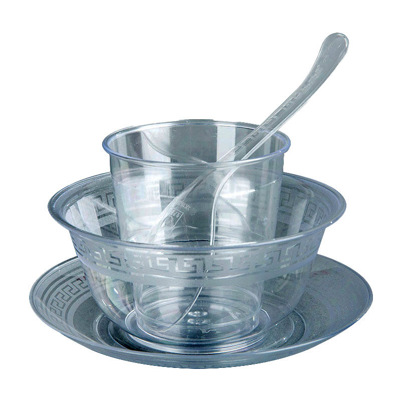 酒店宴席百康一次性航空水晶餐具四件套包塑料一次性餐桌用品套装