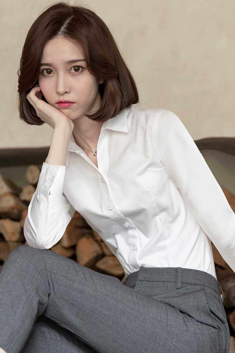 v领白色衬衫女长袖职业正装上衣寸衫工装秋冬加绒工作服女士衬衣