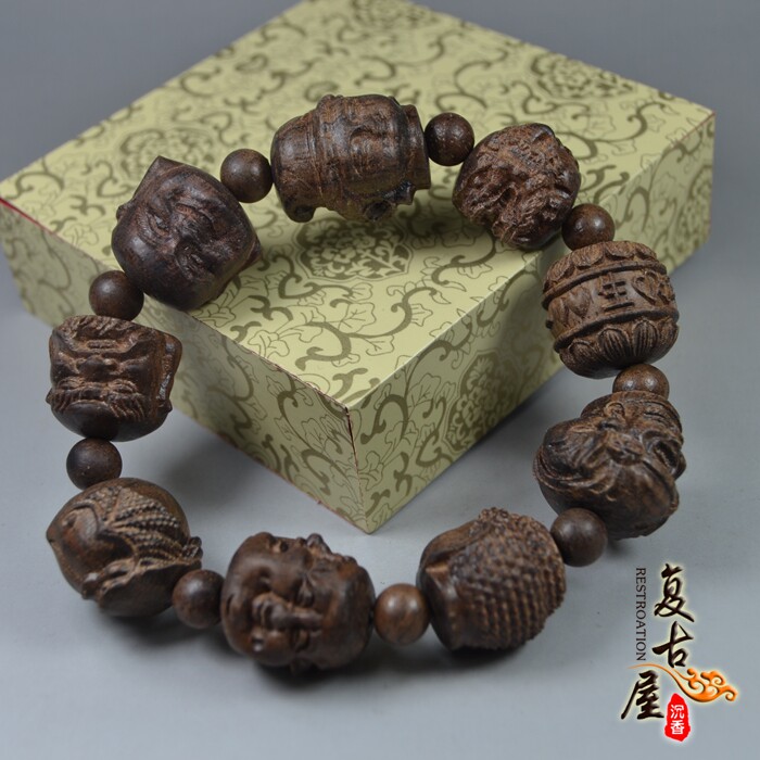 手链天然沉香香木木雕佛头手原木精雕九佛神手串木雕