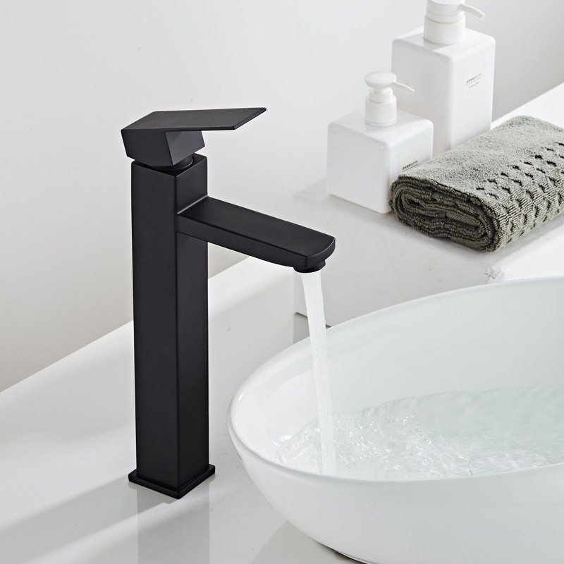 北欧简约黑色不锈钢冷热冷热水水龙头洗脸面盆卫生间面盆龙头