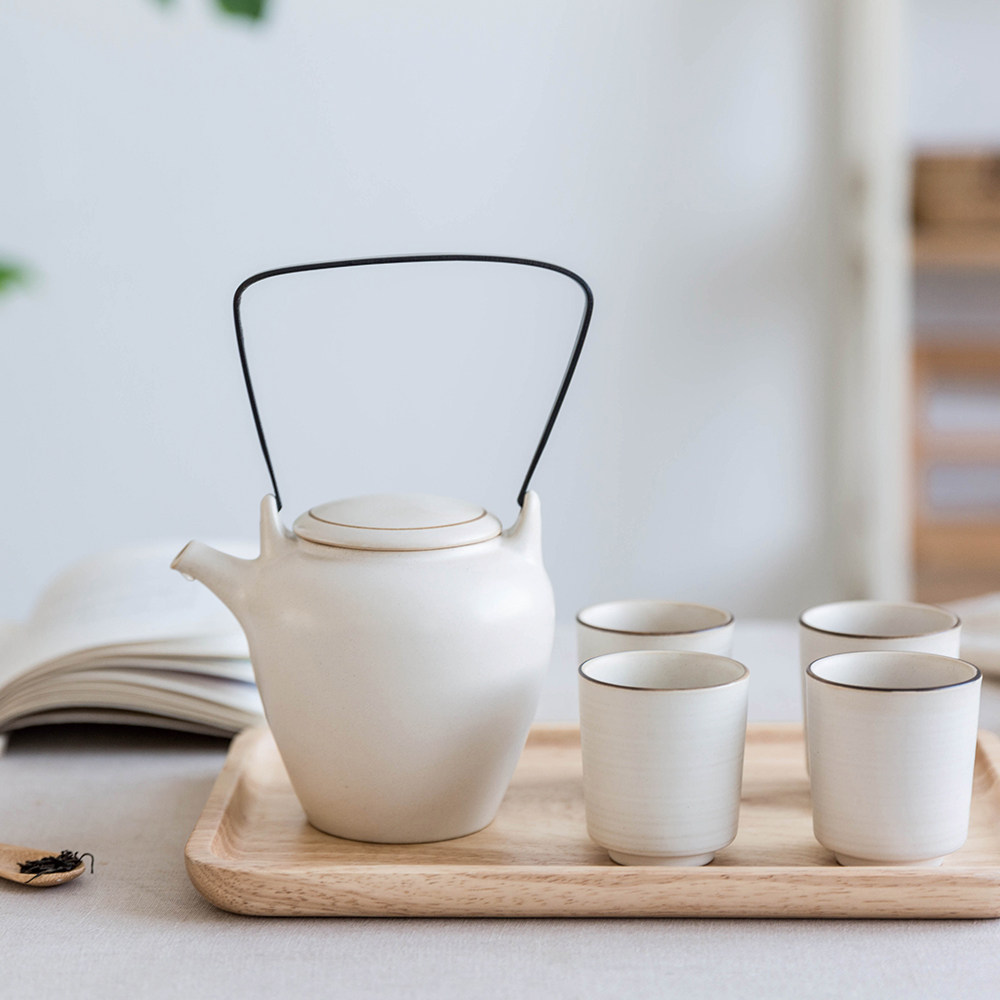 摩登主妇日式纯色白陶功夫茶具礼盒套装泡花茶壶茶杯一壶四杯包邮