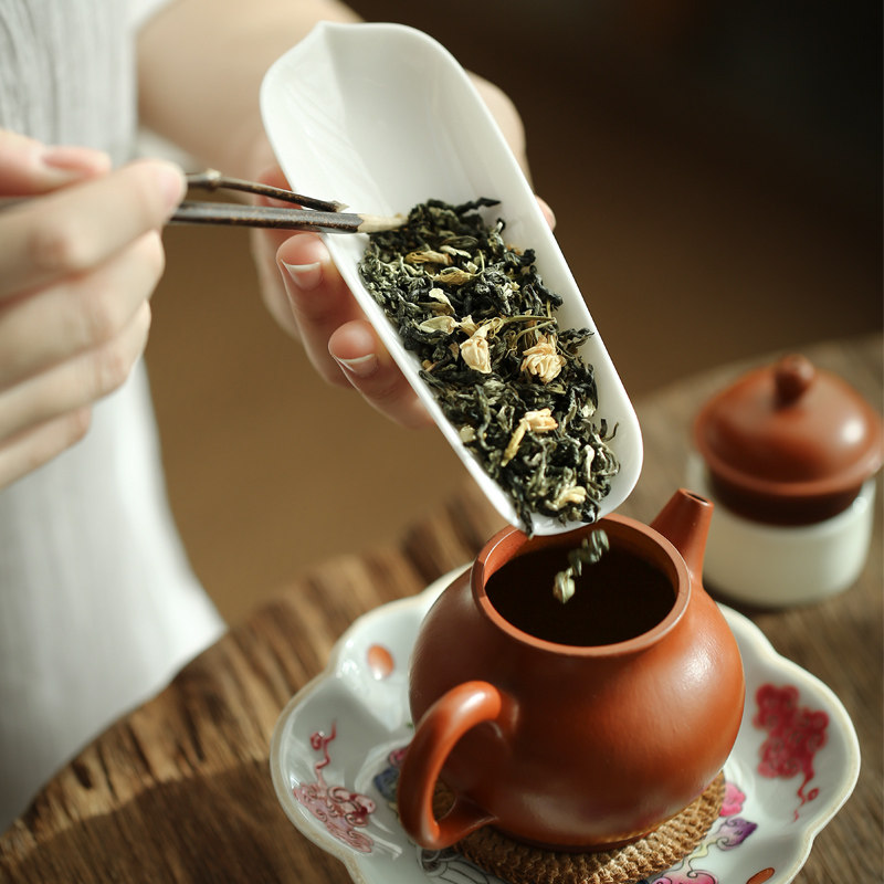 尚芳陶瓷散茶克茶荷手造赏茶荷测量茶具茶道配件茶道