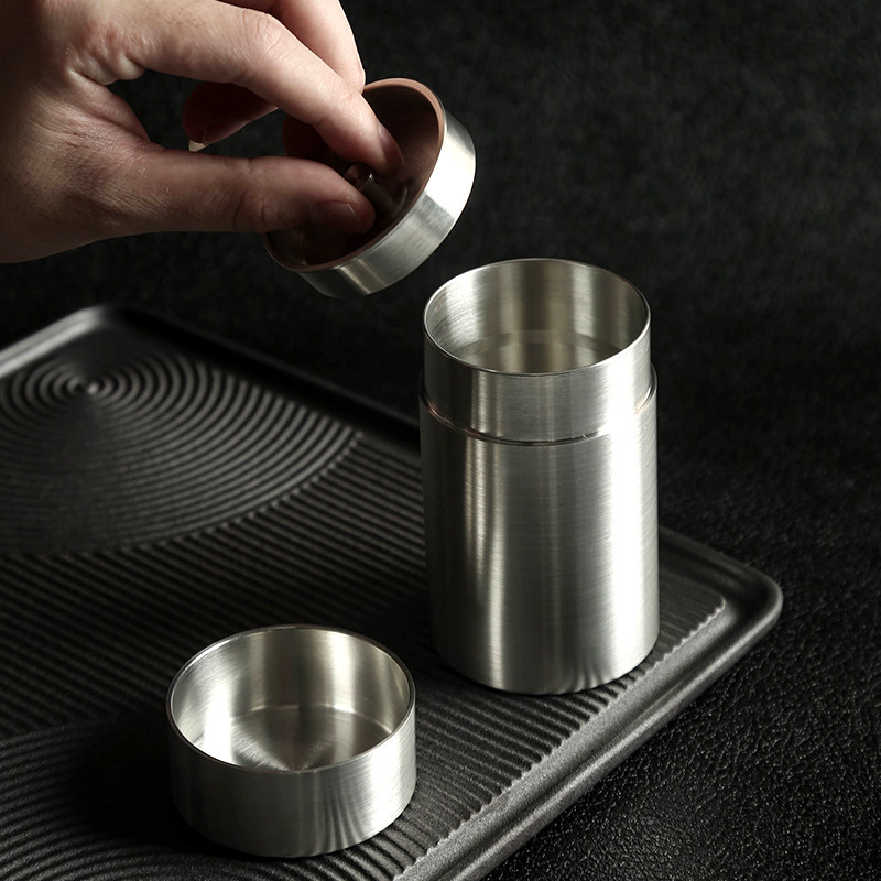 金属茶叶罐纯锡罐子小号旅行便携储物罐纯色锤纹罐茶叶罐