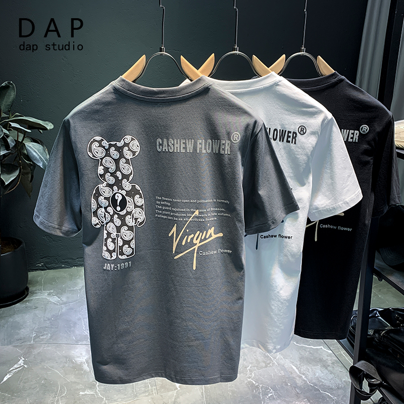 短袖t恤男夏季2022年新款潮牌ins潮流体恤港风宽松圆领原宿风衣服