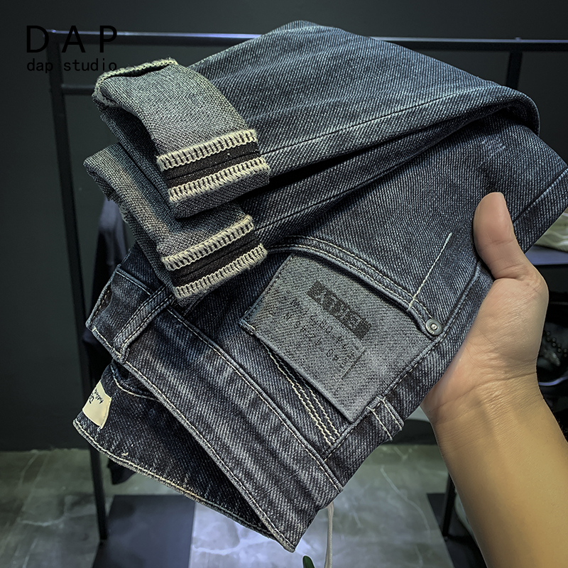 2021年新款蓝色牛仔裤男潮牌修身小脚裤百搭痞帅裤子男韩版潮流