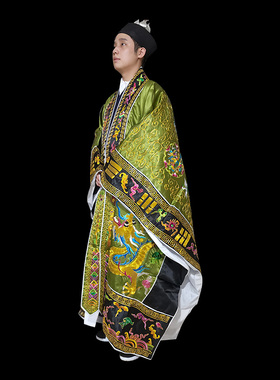 薄款秋香色九龙法衣电脑刺绣高功服道袍法袍道衣道