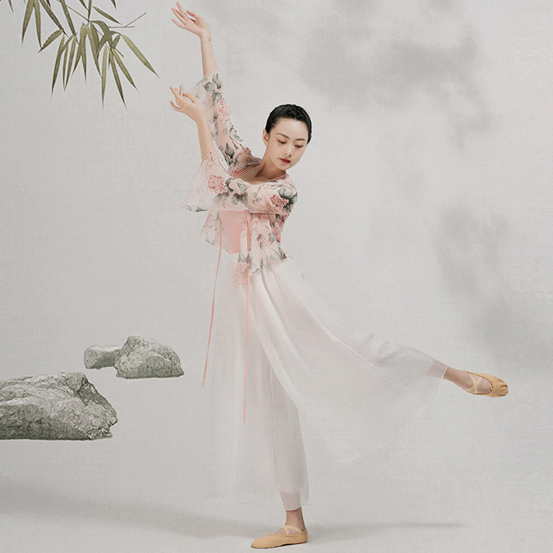 唐汉练习长裙飘逸纱衣印花身韵服女江南古典民族服装