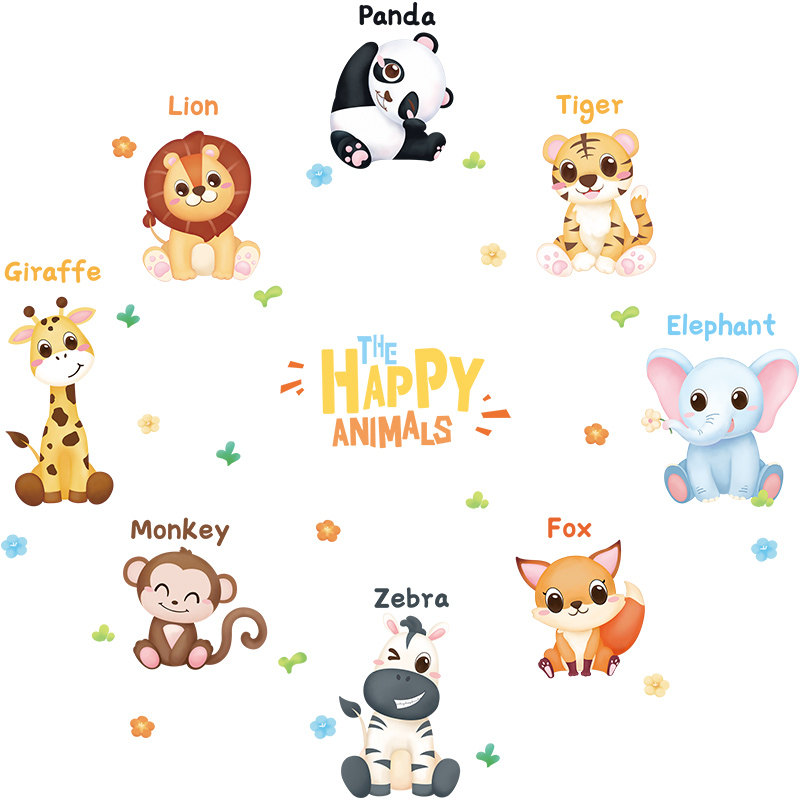 可爱卡通动物贴纸墙上装饰大小图案墙壁贴画墙贴