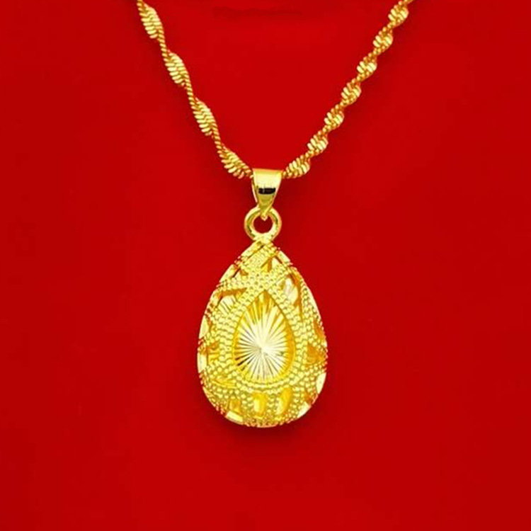跨境爆款镀金镂空水滴吊坠电镀黄金首饰饰品项坠