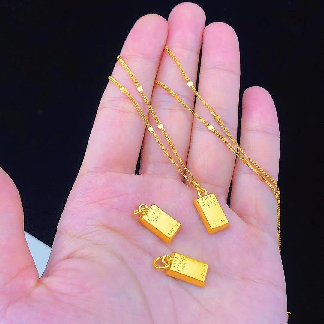 新款越南沙金小金金条项链流行热卖同款金砖项链