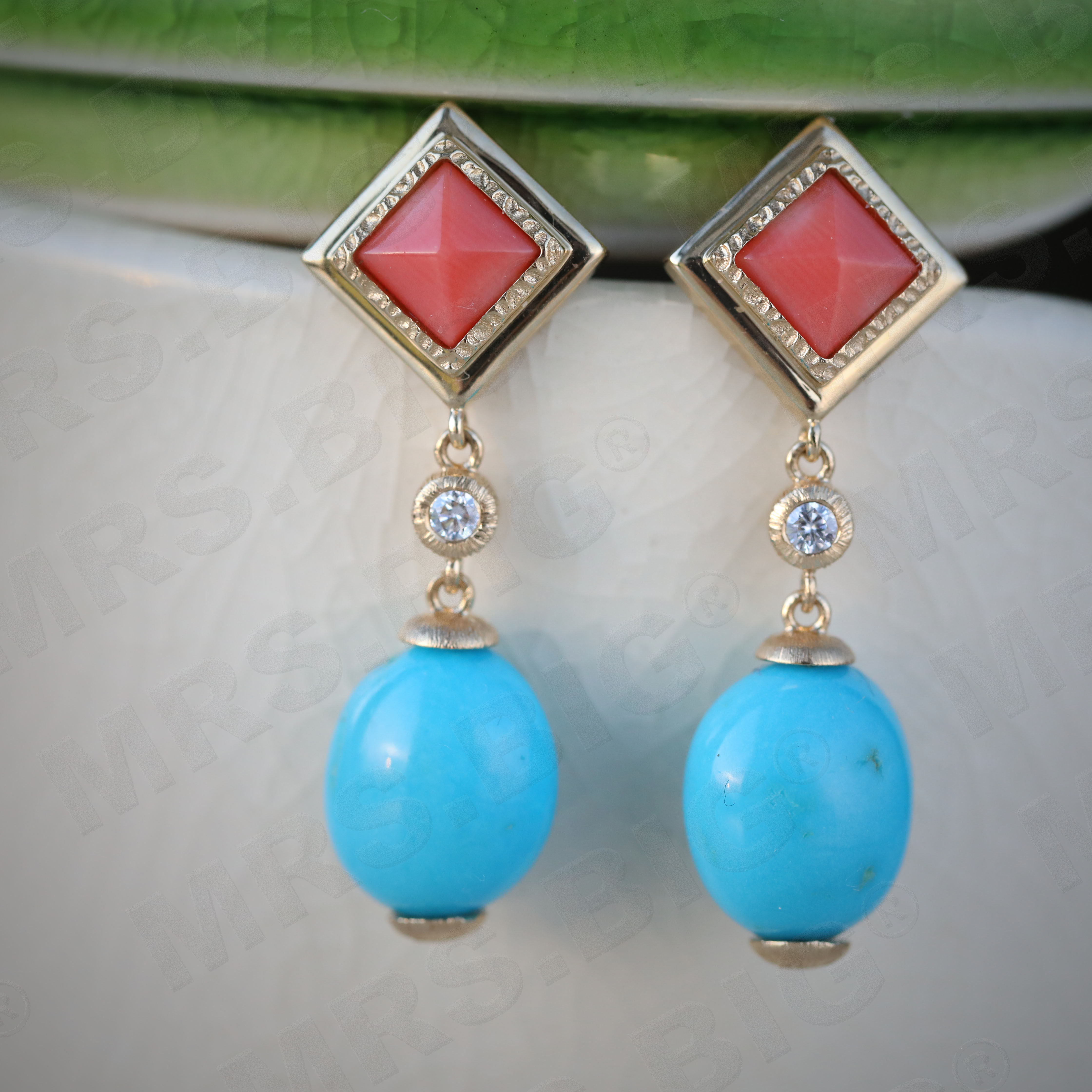 mrsbig美国睡美人高瓷高蓝绿松石耳坠18k现货耳饰