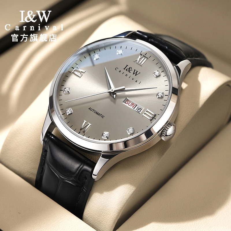 【高级灰表盘】IW品牌男士手表全自动机械表真皮十大镂空防水潮流