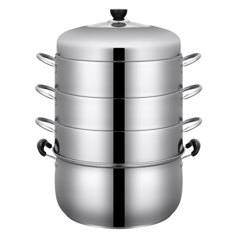 实心原味蒸锅不锈钢三层蒸笼 家用不串味蒸饭锅加厚无孔节能蒸锅