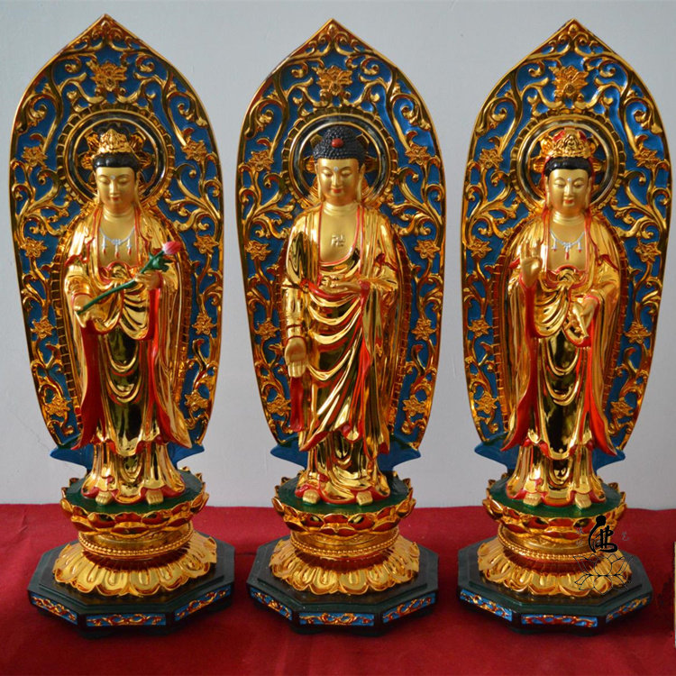 佛光西方三圣金站像庄严超凡寺院佛堂家庭供奉佛教工艺品