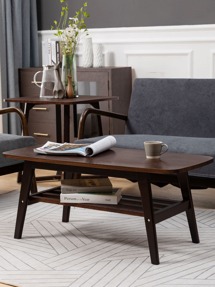 双层实木茶几简约小户户型现代创意原木家用茶几