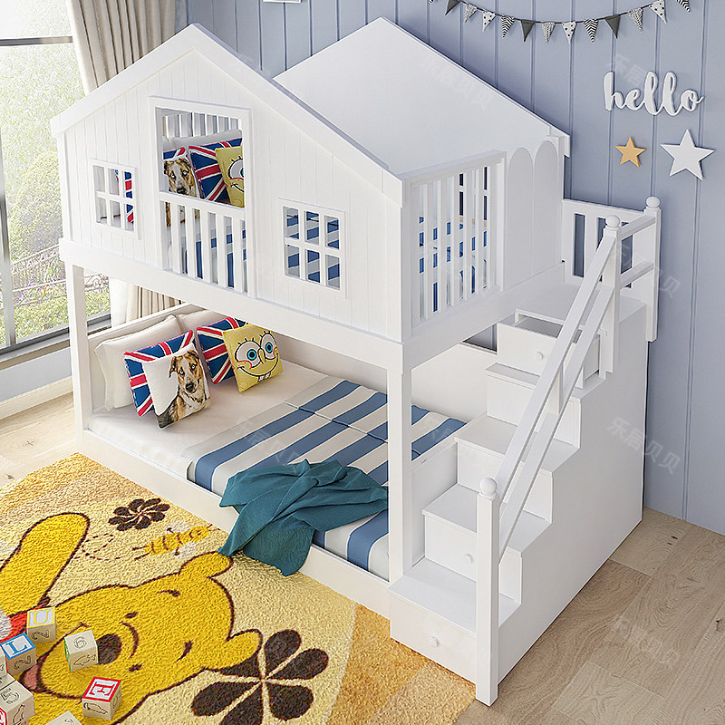 创意儿童童床树屋美式护栏高低床上下铺木床儿童床