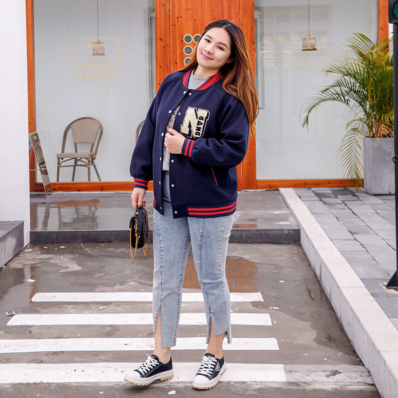 300斤特大码胖mm显瘦冬装加厚棒球服宽松显大码女装