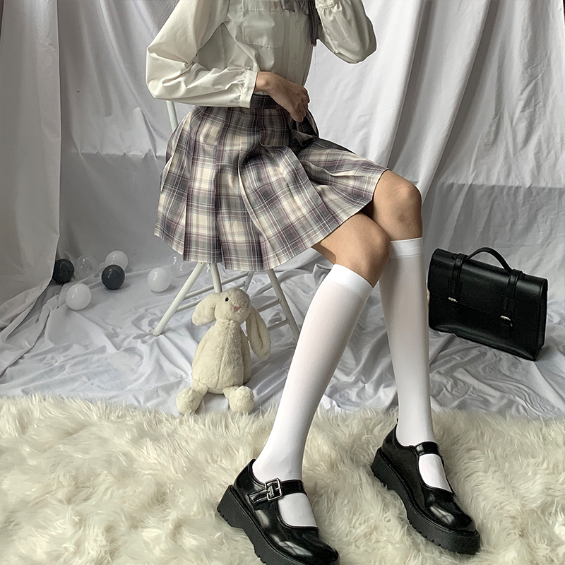 小腿袜白色长筒袜子女夏季薄款日系中筒ins潮黑jk瘦腿lolita制服