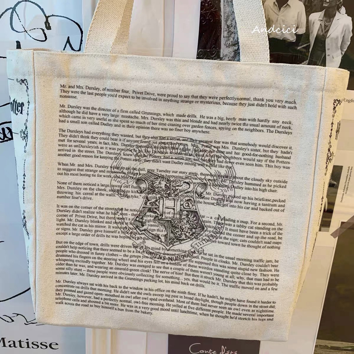 ANDCICI@魔法学院~徽章设计感帆布包男女学生书包单肩包大购物袋