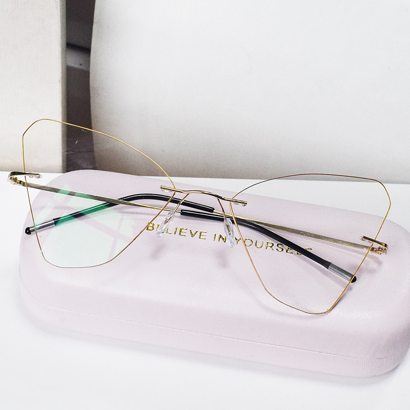 眼镜无框蝴蝶形状近视近视眼个性时尚镜框架有定制成品光学镜