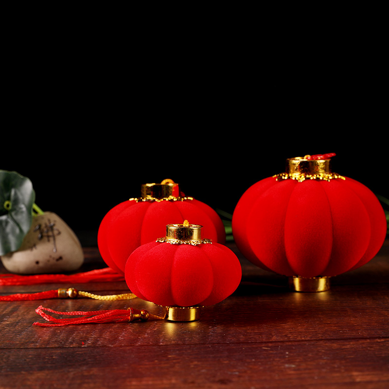 新年大红植绒小灯笼挂饰场景布置室内迷你连串其他