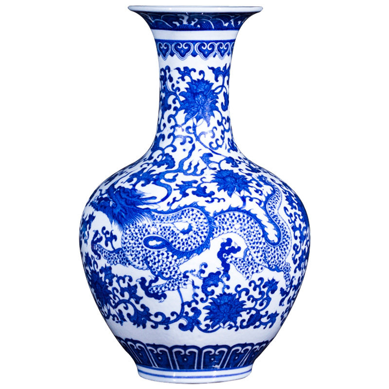 景德镇陶瓷摆件青花瓷落地花瓶瓷器釉下龙腾赏瓶家居花瓶