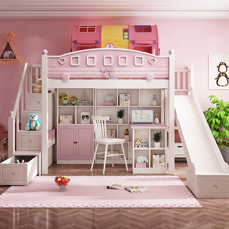 实木木上下铺儿童上下床衣柜多功能双层女孩床下高低