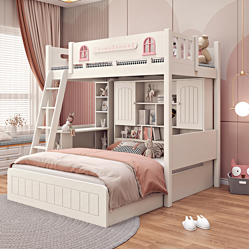 儿童童床高低双层两层错位型粉色交错式子母床高低