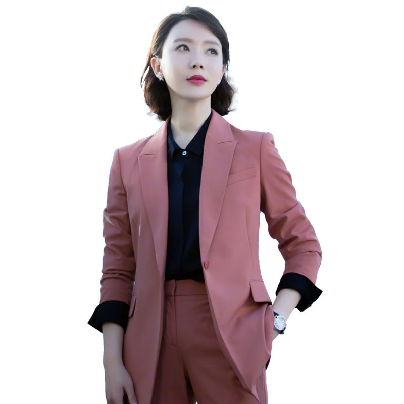 陈数明星同款粉色西装套装女春秋气质高级感职业正装ol西服两件套