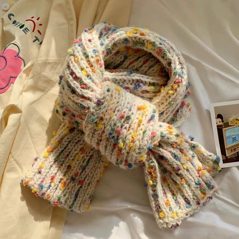 彩虹糖围巾毛线手工diy混线钩针编织材料包自制围脖冬季送男女友-mc