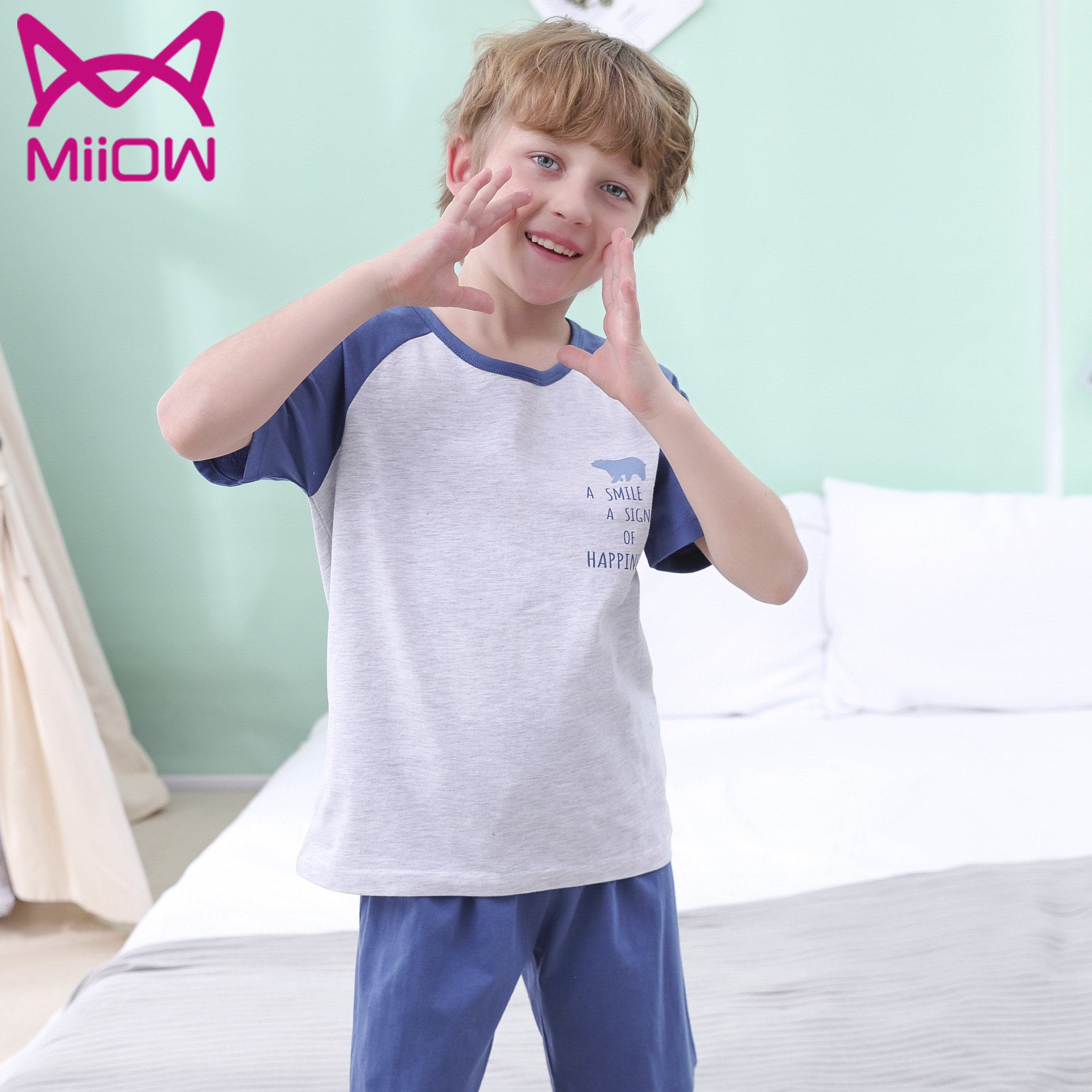 猫人儿童纯棉睡衣套装男孩夏天薄款儿童家居服春夏家居服套装