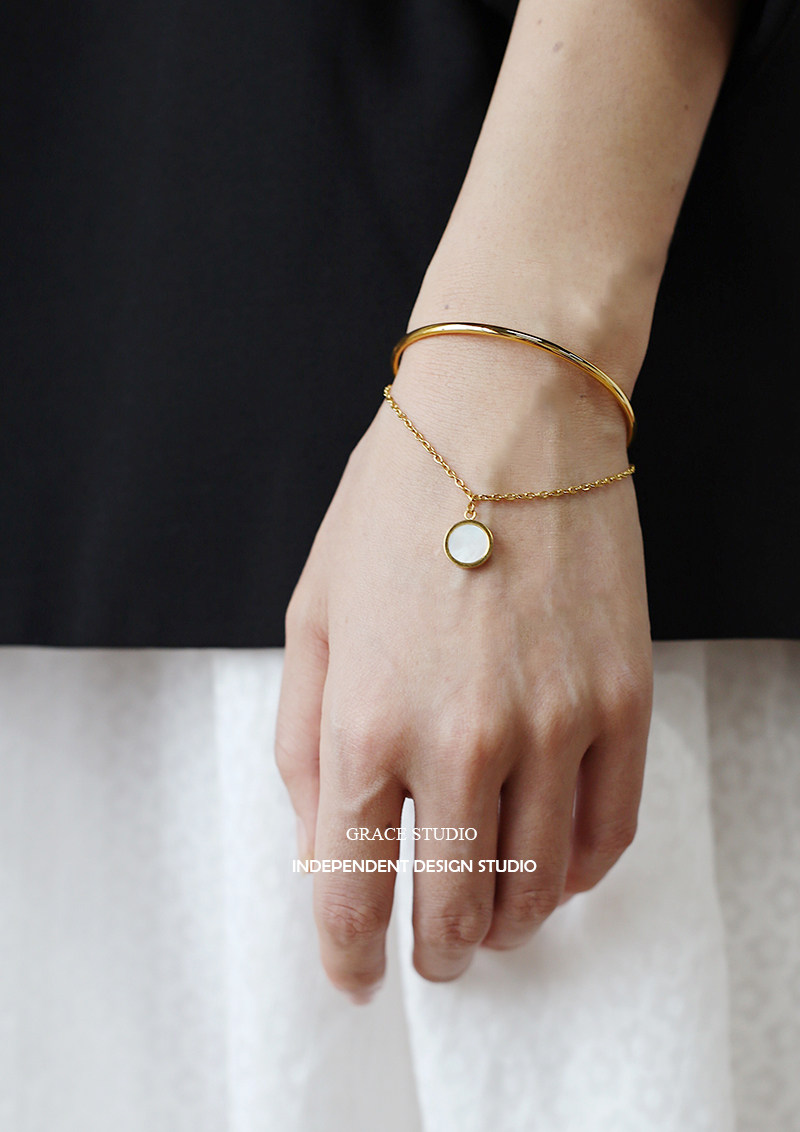 法国女孩简约高级贝母双层手镯气质法式叠戴手镯