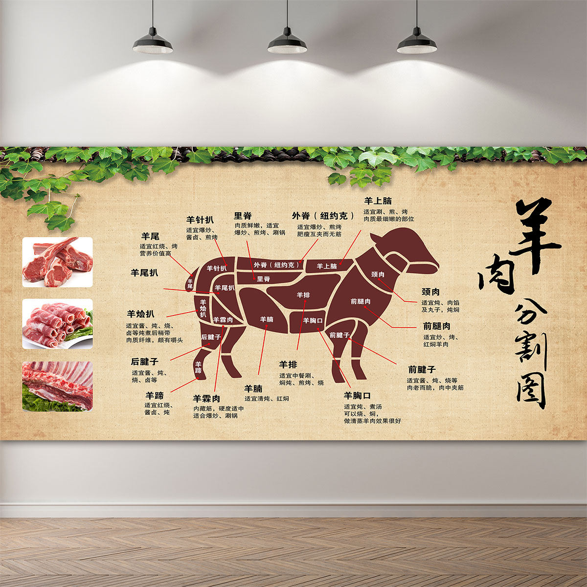 羊肉贴纸分割海报装饰画新鲜肉店广告防水现代简约软装墙贴